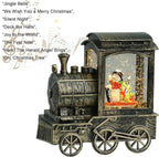 Music Snow Globe Train Lantern with Music and Timer, Battery Operated and USB Cable Snowman Lighted Snow Globe Spinning Water Glitter (Bronze, USB Included)