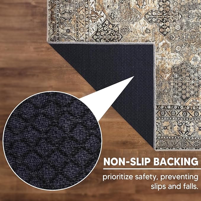 Keen Home Design 10x14 Rug - Machine Washable Area Rug with Non-Slip Backing, Ideal for Living Room, Dining Room, Bedroom - Vintage, Easy Clean, Durable, Low Pile Rug - (9'7" x 14')