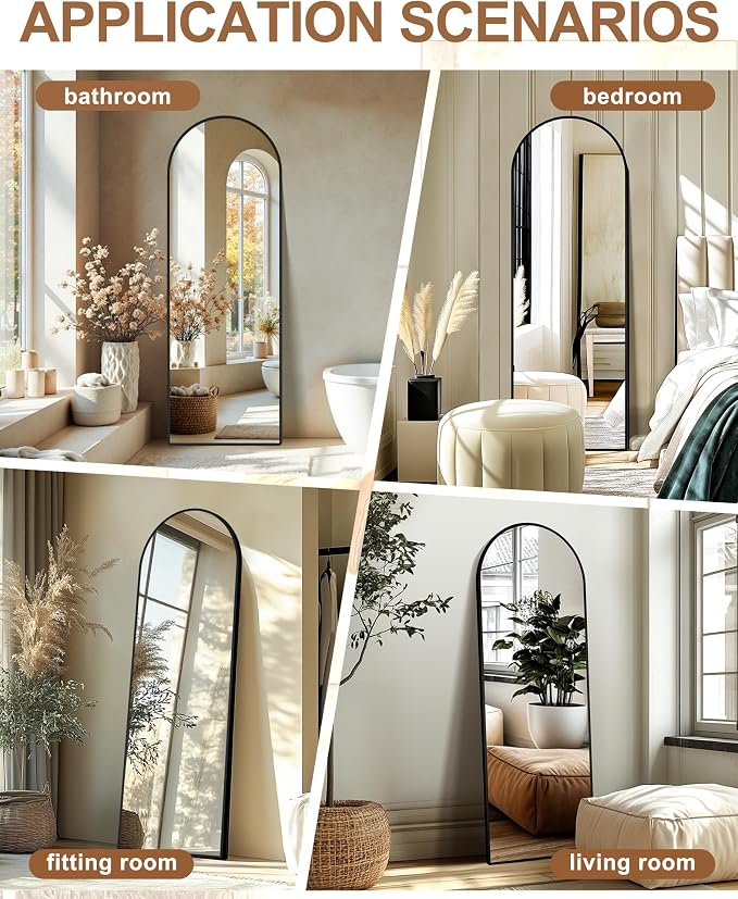Delma Full Length Mirror, Large Floor Mirror for Wall, Bedroom, Bathroom, Living Room with Aluminium Frame (Stand, Arch 69x24, Black)