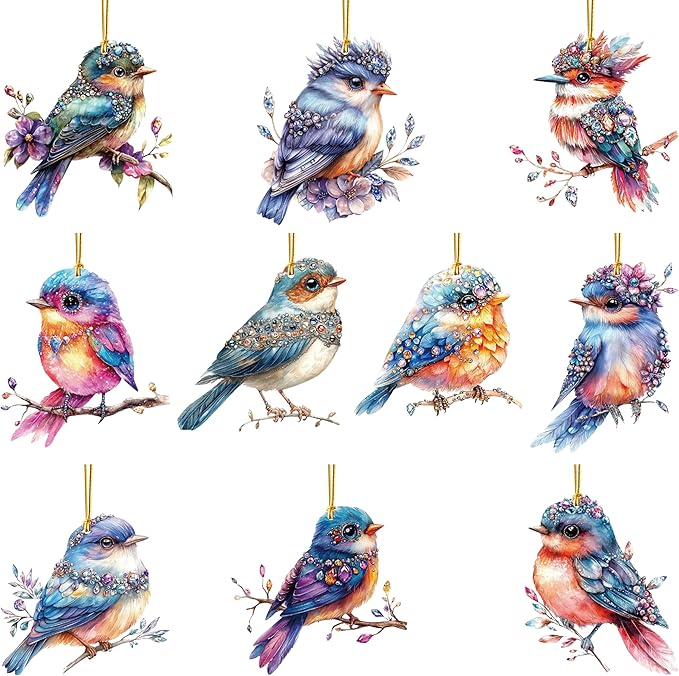 Hummingbird Window Hangings Ornament- 10Pcs Acrylic Bird Sun Catcher Decor, Art SunCatcher Tree Pendant for Gifts Indoor Outdoor Home Wall Living Room Spring Summer Garden Decoration