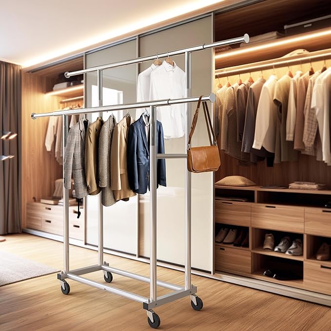 Simple Houseware Standard Double Rod Garment Rack, Silver