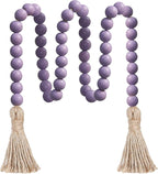 Meplait 39in Wood Bead Garland Farmhouse with Tassels,Versatile Prayer Beads Boho Chic Wall Hanging Home Decor (Purple)