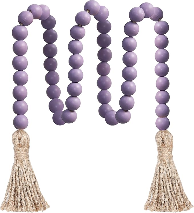 Meplait 39in Wood Bead Garland Farmhouse with Tassels,Versatile Prayer Beads Boho Chic Wall Hanging Home Decor (Purple)
