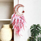 Moon Dream Catchers with Chakra Gemstone Agate Stone, Crystal Tree Life Dream Catchers Wall Hangings Room Decor (Red)