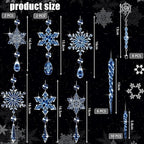 Giegxin 32 Pcs Crystal Christmas Ornaments Crystal Hanging Snowflakes Acrylic Xmas Tree Icicle Drop Decorations with Hooks for Christmas Snow Party Winter(Dark Blue)