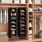 YOUDENOVA Upgraded Extra Wide Hanging Shoe Organizer for Closet, 8-Shelf Storage Organizer with 8 Side Pockets, Hanging Shoe Rack for Hats Clothes Jeans, Black
