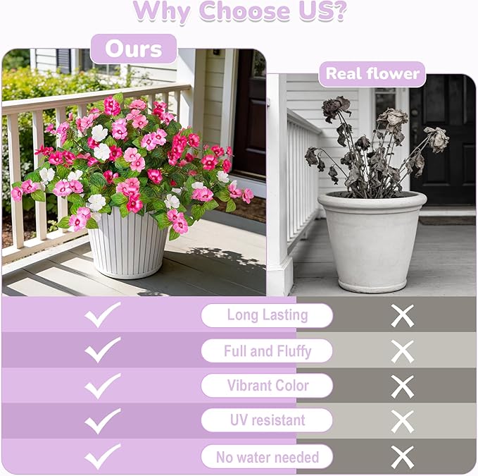 Artificial Fake Flowers for Outdoors Spring Decoration 2 Bundles Faux Flowers Plants for Outdoor Planters UV Resistant Silk Realistic Flowers for Outside Home Garden Front Porch Patio Décor