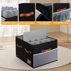 Shoe Organizer for Closet, Foldable Shoe Storage Bins with Lid & Adjustable Dividers, Fabric Shoe Box Storage Containers with Four Reinforced Handles, Fits 16 Pairs, 1 Pack, Black