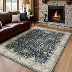 Lessymo 5x7 Area Rugs for Living Room, Washable Rug for Bedroom Dinning Room Farmhouse Home Office, Boho Soft Non-Slip Carpet Pets Friendly, Stain Resistance Vintage Floral Moody Decor, Black Brown