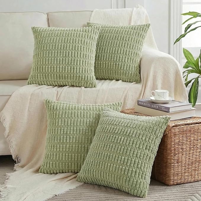 Fancy Homi 4 Packs Decorative Throw Pillow Covers for Living Room Couch Bed, Modern Farmhouse Boho Home Décor Accent Cushion Case, 26" x 26", Sage Green