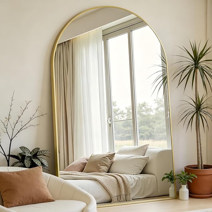 Prywot Full Length Mirror, Oversized 86"x46" Arched-Top Floor Mirror, Free Standing Mirrors, Modern Full Body Mirrors with Aluminum Alloy Frame for Bedroom,Living Room, Gold