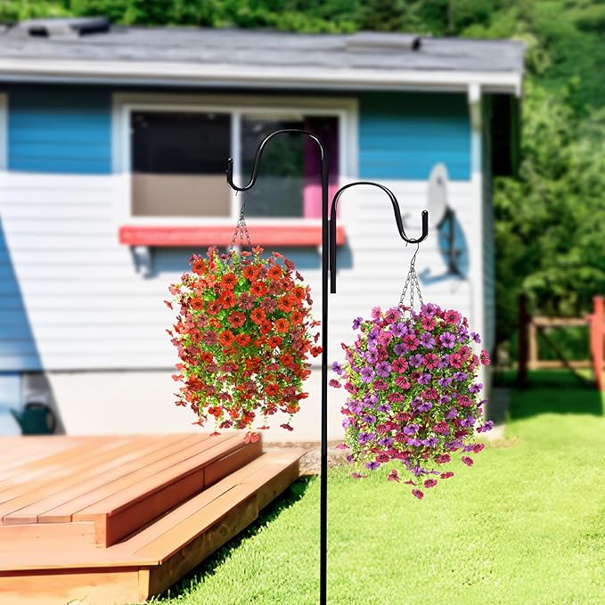 Homsunny Artificial Fake Hanging Plants Flowers Baskets for Outdoor Outside Spring Decor,Faux Silk Daisy UV Resistant Look Real Summer Decorations for Home Porch Patio Yard Garden(Red Brown)