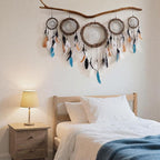 5 Pack Boho Dream Catcher Native American Wall Art Set, Handmade Natural Rattan Feathers Large Dreamcatcher Rustic Hanging Ornament Indian Wall Decor for Bedroom Adult