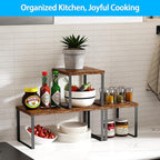 Golener Countertop Organizer Corner Shelf, 2 Tier Adjustable Stackable Corner Shelves for Kitchen, Bathroom, Spice Rack, Coffee Area, Cabinet, Dresser Table, Corner Counter Shelf Stand, Rustic Brown