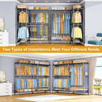E15 Pro Garment Rack L Shaped Clothes Rack for Corner，Freestanding Clothing Racks for Hanging Clothes，Heavy Duty Closet System with 4 Hanging Rods & 8 S Hooks，48.8"W x 15.8"D x 78.4"H，Grey