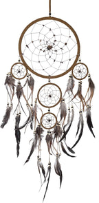 OMA Dream Catcher Wall Hanging with Tiger Eye Stones and Feathers, Brown Suede Traditional Dream Catcher Boho Home Decor Bedroom Decoration Gift Large Size - 28" Long x 9" Diameter