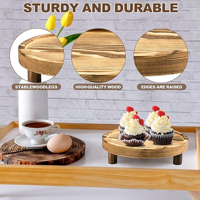 6PCS Wooden Risers for Display Wood Cake Stand for Party Round Food Risers for Buffet Wooden Holder Rustic Riser for Decor Tiered Tray Decor Home Kitchen (Light Brown, 6 PCS (8”, 6”, 5”))