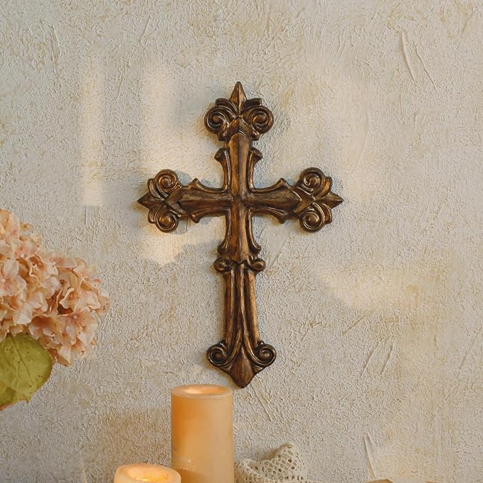 NIKKY HOME Vintage Wall Cross, Polyresin Cross Wall Decor, Decorative Wall Cross for Christian Home Decor Religious First Communion Church Decoration Spiritual Religious Gifts