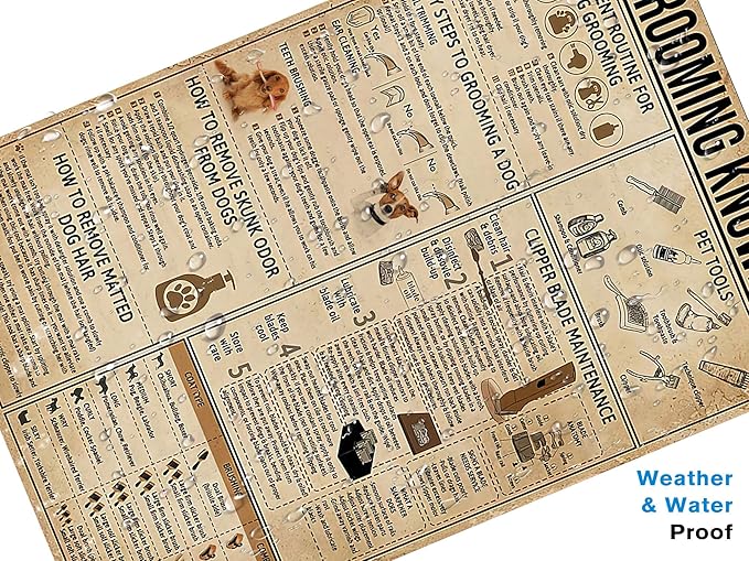 Dog Grooming Knowledge Metal Signs Poster, Vintage Decorations Wall Art Decor 16x12 Inches