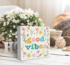SRADMO Boho Floral Inspirational Wood Box Sign Desk Decor, Motivational Office Decor, Positive Inspirational Theme Wooden Block Box Sign Decoration for Home Office Shelf Table Decorative Accessories