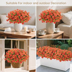 Artificial Faux Flowers Plants for Outdoors Outside Fall Autumn Decoration,12 Bundles Realistic Fake Mums Flowers Plant Greenery Silk Daisy UV Resistant Planters Balcony Porch Patio Garden Home Orange