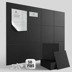 Large Cork Bulletin Board Wall - 48" x 36" Felt Pin Board TSJ OFFICE 12 Pack Tiles Set with 50 Pushpins & Safe Removable Adhesive Tabs, Corkboard for Office Home Office Decor Classroom Display - Black