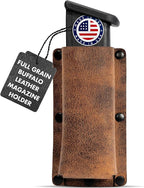 Buffalo Leather Magazine Holder - IWB/OWB Convertible - Right/Left Handed for Men and Women - Premium Mag Belt Pouch - Compatible with Glock & Sig