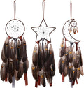 Jetec 3 Pcs Dream Catcher Moon Sun Star Design Handmade Traditional Design Craft Ornament Wall Art Hanging Home Decoration Bedroom Wedding(Brown)