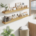 Fun Memories Floating Shelves 48 Inch, Extra Large Wood Shelf Set of 2, Hanging Wall Shelves for Bathroom, Living Room, Kitchen, Bedroom, Oak