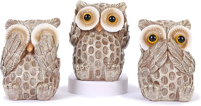 Set of 3 Owl Statues Home Décor, Cute Owl Figurines for Shelf, Living Room Bedroom Office Desktop, Bookshelf, Animal Sculptures Gifts,Small Decor Accents Items for Birds Lovers