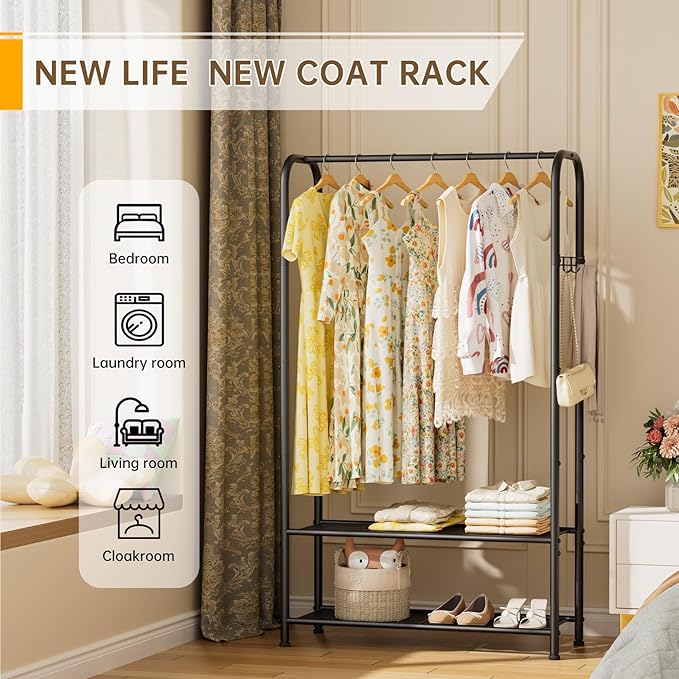 Clothes Garment Coat Rack Drying Clothing Racks Metal Freestanding for Hanging Clothes Portable Closet for Laundry Bedroom Black