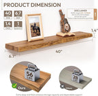 Marsmiles 40 inch Floating Shelves for Wall Elm Wood Live Edge Shelves Wall Mounted|Rustic Long Floating Shelves with Invisible Bracket for Bathroom Living Room Kitchen|Natural, 1 Pack