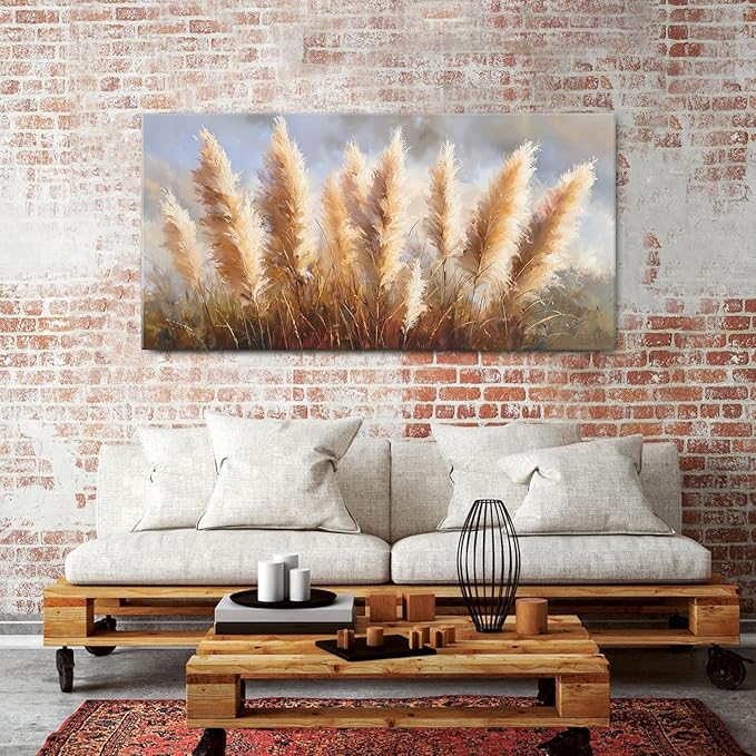 Vintage Boho Reed Canvas Wall Art Abstract Nature Plant Wall Decor Minimalist Botanical Prints Pictures Dried Reeds Flowers Poster Painting Artwork for Living Room Bedroom Home Decoration 29.53x57.87"