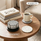 Lazebox Coasters Set of 8 for Drinks, 4 Inch Large Coasters for Coffee Table, Tabletop Protection for Hot & Cold Drinks, Versatile Coasters for Home Decor, Non-Slip & Easy to Clean, Classic Black