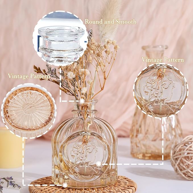Amber Glass Bud Vases Set of 12, Gold Mini Flower Vase for Centerpieces, Small Vases in Bulk for Wedding Decorations, Vintage Vase for Table, Recepetion, Home Décor