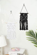 Pack of 2 Woven Macrame Wall Hangings, Handmade Boho Chic Wall Decor Decoration Home Decor Ornament Craft Gift, 18 inch x 10 inch (Black and White)