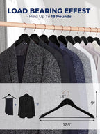 Smartor Wooden Hangers 20 Pack, Solid Wood Coat Hanger for Closet, Heavy Duty Wood Hangers for Suits, Shirts, Dresses, with 360° Rose Gold Hook, Non Slip Pant Bar, Black
