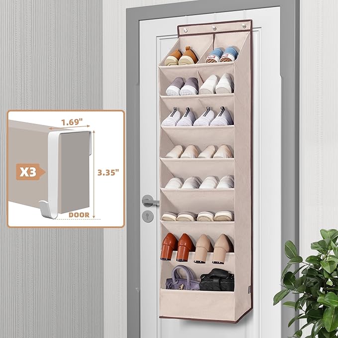 STORAGE MANIAC Over the Door Shoe Organizer Heavy-Duty Large Deep Pocket Hanging Shoe Organizer Shoe Rack Door Closet Shoe Organizer for Wall, Dorm & Narrow Door Storage Shoe Holder Oat Beige, 1 Pack