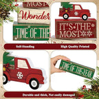 Moucuny 4 Pcs Christmas Decor Wooden Red Truck Winter Tiered Tray Decor Rustic Merry Christmas Table Centerpiece Wood Red Truck Block Sign Gift Farmhouse for Home Kitchen Tabletop Office Shelf