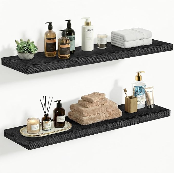 Vivelove 30 Inches Floating Shelves Wall Mounted, 10" Deep Wall Shelves for Bedroom, Bathroom, Living Room, Kitchen, Office, Home Decor, Modern Shelf, Set of 2, Black, 30x10.2x1.5