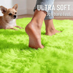 OLANLY 3x5 Machine Washable Small Bedside Rug, Soft Fluffy Shaggy Rugs for Living Room, Bedroom, Indoor Floor Carpet for Kids Girls and Boys, Preppy Dorms, Nursery, Home Decor Aesthetic, Lime Green