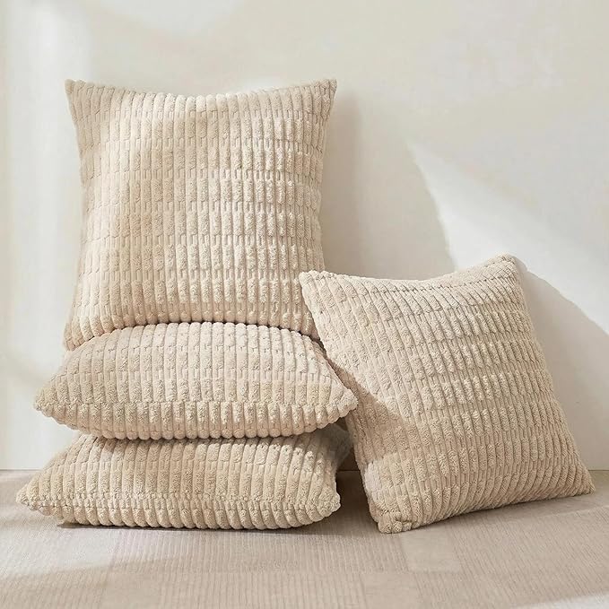 Fancy Homi 4 Packs Decorative Throw Pillow Covers for Living Room Couch Bed, Modern Farmhouse Boho Home Décor Accent Cushion Case, 18" x 18", Tan