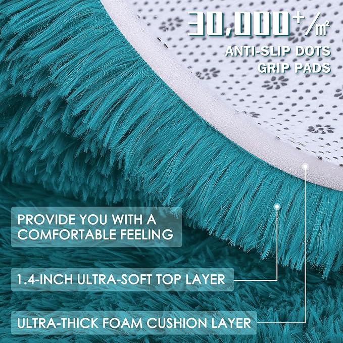 OLANLY 2x8 Machine Washable Runner Rugs for Hallway, Soft Fluffy Shaggy Bedside Rugs for Bedroom, Living Room, Indoor Floor Carpet for Kids Girls and Boys, Nursery Rooms, Home Decor Aesthetic, Teal