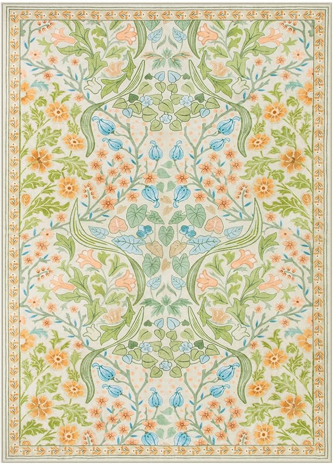 Moynesa Floral 5x7 Area Rugs, Machine Washable Rugs for Bedroom, Non Slip Boho Rugs for Living Room, Large Flower Stain Resistant Floor Carpet for Dining Room Home Office, Spring
