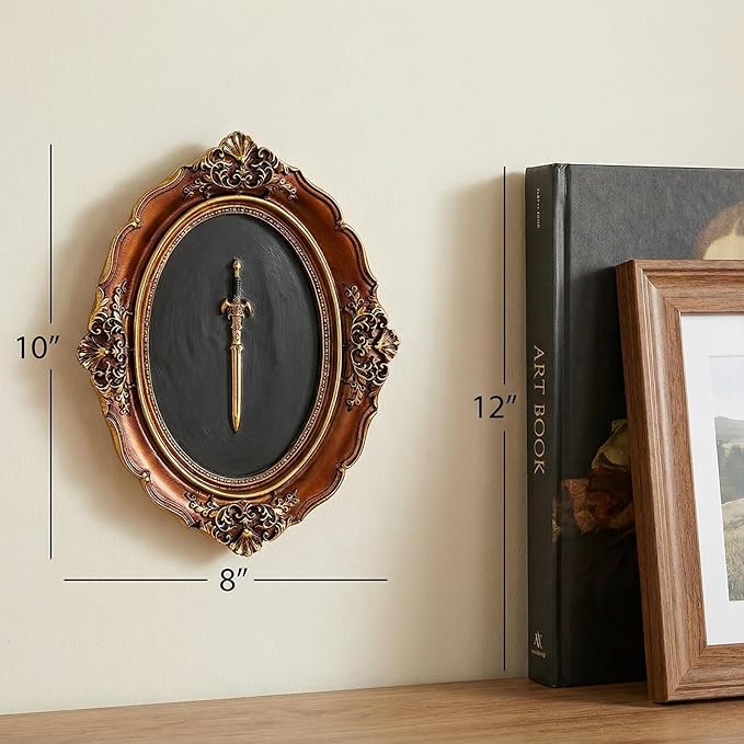 Juedawyal Baroque Sword Wall Sculpture, Gothic Wall Decor, Resin Vintage Wall Accent, Antique Oval Aesthetic Room Decor for Hallway Living Room Entryway Gallery Wall