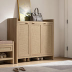 SICOTAS Shoe Storage Cabinet Set of 2, Large Tall Shoe Cabinet, Rattan Shoe Cabinet Storage for Entryway, Farmhouse Cabinet with Doors and Adjustable Shelves for Entryway Hallway, Light Oak
