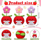 Wavwavw 3 Pack Teacher Appreciation Gift Positive Flower Handmade Crochet Doll Thank You for Helping Me Grow Gifts Back to School Gifts for Women Teacher(Apple Puff Flower)