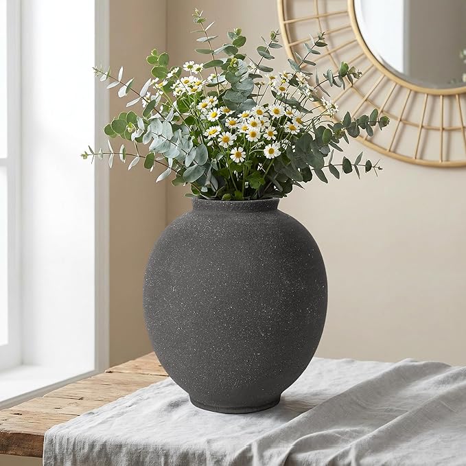 Black Ceramic Large Vase - 9.84 Inch Round Modern Ceramic Vases,Tall Vase for Decor Living Room Table Decor and Festive Home Interiors