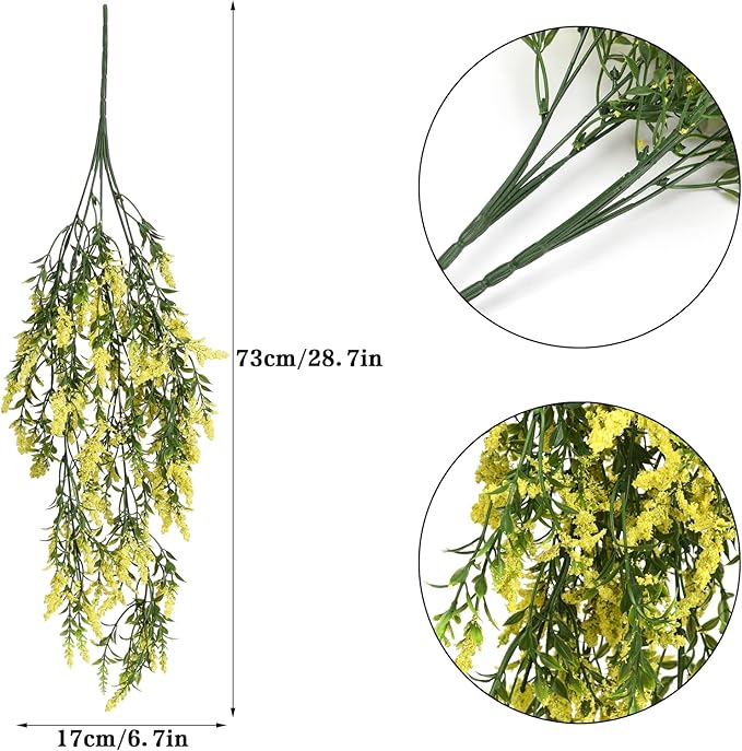 2 Pcs Artificial Lavender Teardrop Rattan, Spring Summer Front Door Hanging Floral Swags for Wall Basket Filler, Garden Home Easter Decoration-28.7in(Yellow)