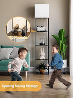 Large Floor Lamp with Shelves, 5-Tier Tall Floor lamp with for Living Room, Shelf Floor Lamp with 3 CCT LED Bulb, Corner Display Standing Column Lamp, Etagere Organizer Tower Nightstand for Bedroom